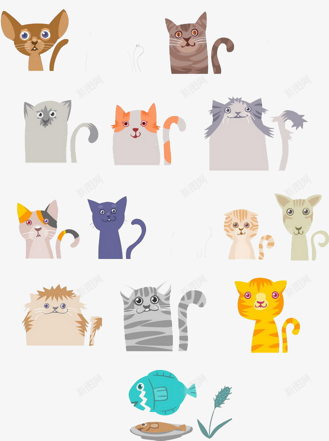 猫咪集合png免抠素材_88icon https://88icon.com 动物 卡通 可爱 平扁图案