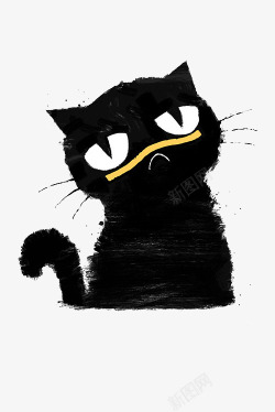 黑色水彩风景猫咪素材