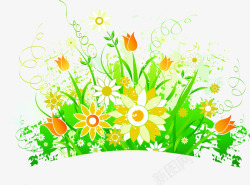 绿色环保清爽花朵草丛素材