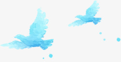 手绘水印蓝色小鸟素材