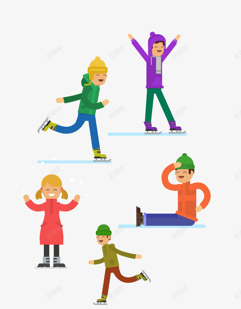 在雪地里玩耍的孩子们psd免抠素材_88icon https://88icon.com 冬季 卡通 女孩 彩色 手绘 滑冰 玩耍 男孩 笑容