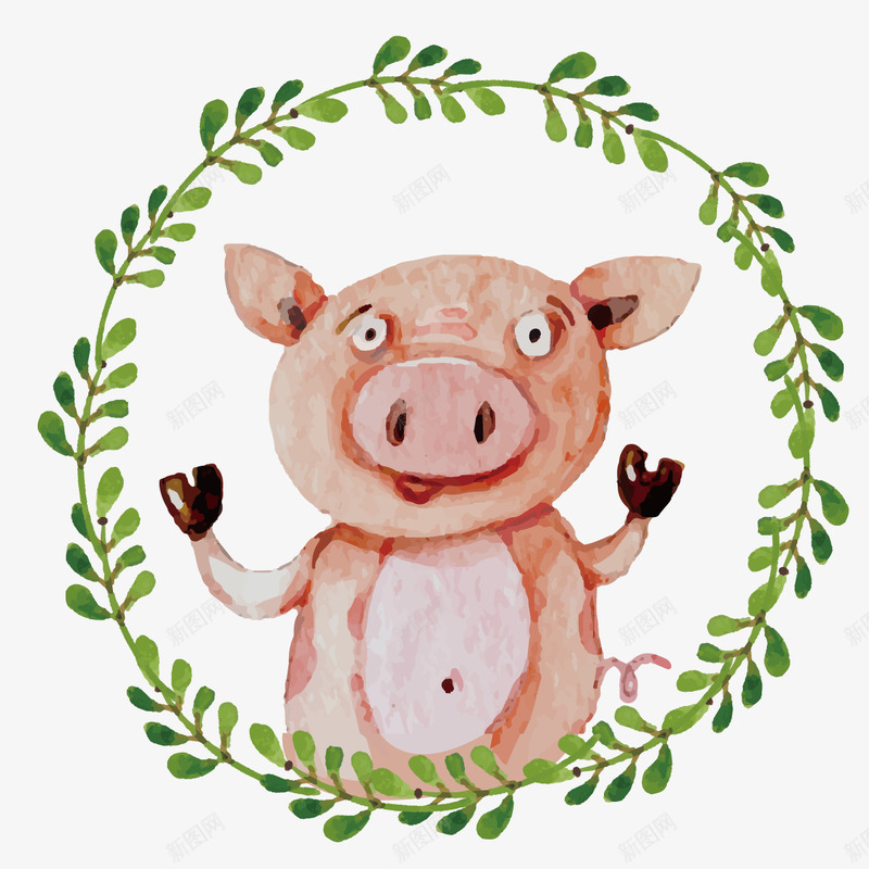 彩绘猪矢量图ai免抠素材_88icon https://88icon.com 卡通猪 小猪 植物 装饰猪环 矢量图