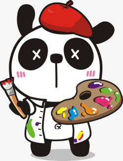 卡通可爱的熊猫画家素材