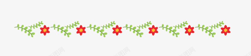 卡通绿色植物分割线png免抠素材_88icon https://88icon.com 分割线 卡通植物 红色花朵 绿色叶子 绿色植物