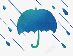 手绘蓝色雨伞矢量图素材