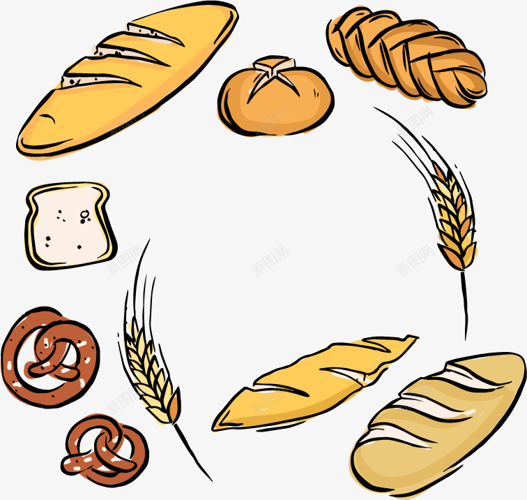 9款彩绘面包png免抠素材_88icon https://88icon.com 土司 小麦 彩绘 牛角尖 面包
