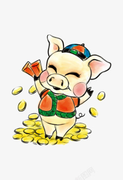 卡通可爱小猪发金币素材