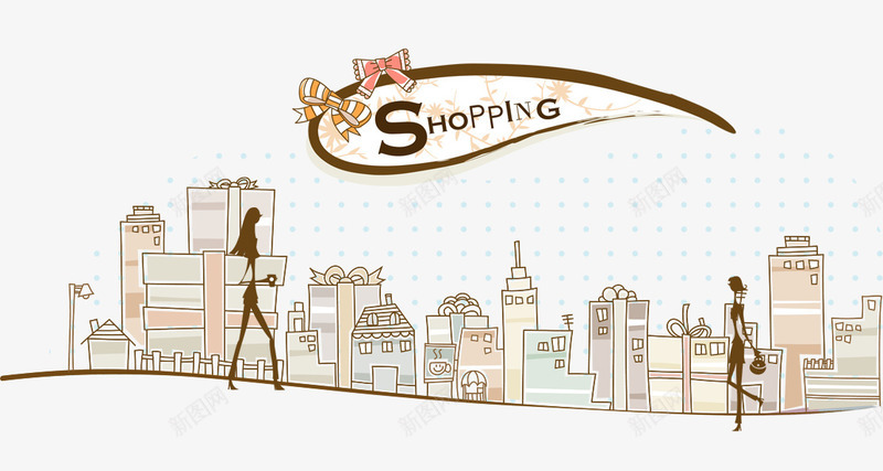 去shopping的女人psd免抠素材_88icon https://88icon.com 创意图案 卡通人物 卡通图案 卡通女人 房子 手绘图案 线描图案