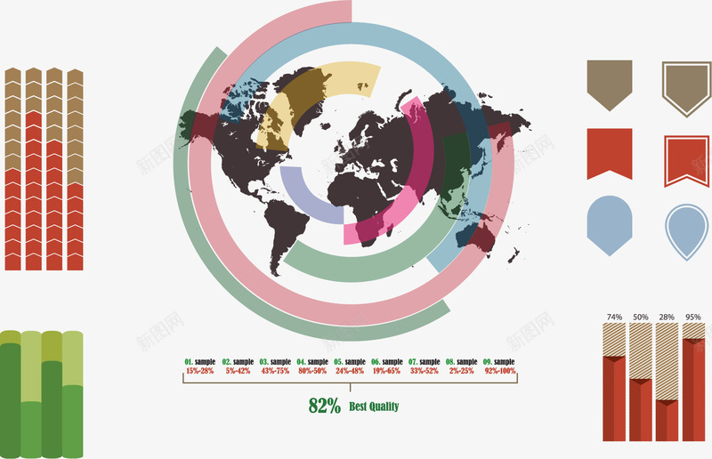 地图信息图表png免抠素材_88icon https://88icon.com 地图 数据图表 柱形图 环形图 矢量素材