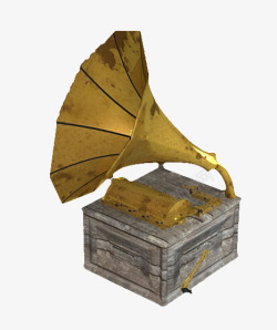古铜色小木盒留声机素材