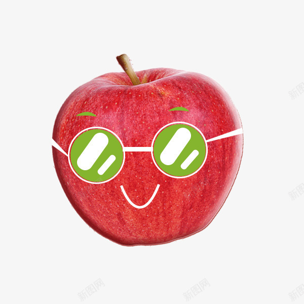 戴绿色眼镜微笑的苹果png免抠素材_88icon https://88icon.com png png图片 创意 可爱 戴眼镜 水果 笑容 红苹果 维生素 绿色 苹果 营养
