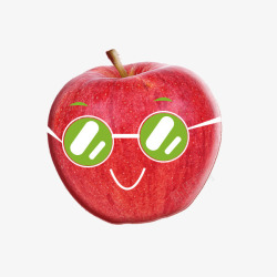 戴绿色眼镜微笑的苹果素材