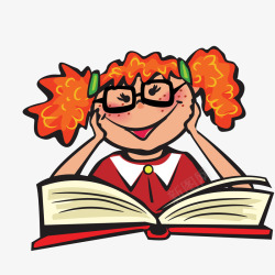 卡通戴眼镜看书的小女孩矢量图素材