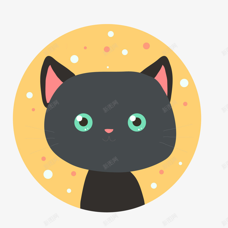 卡通黑色的猫咪矢量图ai免抠素材_88icon https://88icon.com 动物 卡通 可爱 圆形 标签 猫咪 黑色 矢量图