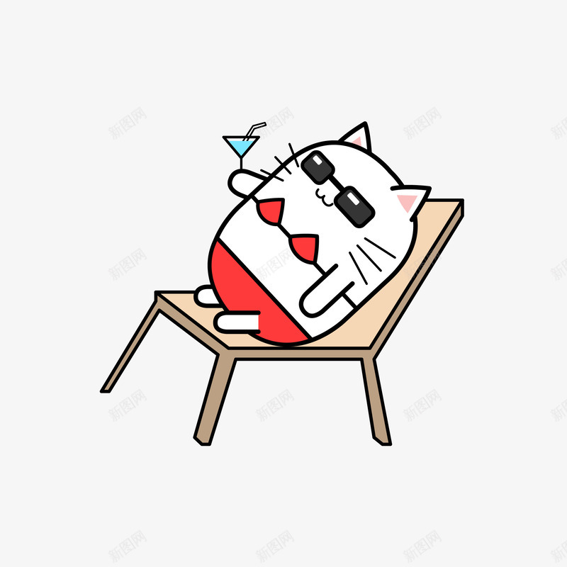 手绘正在日光浴的猫咪矢量图ai免抠素材_88icon https://88icon.com 卡通猫咪 墨镜猫咪 夏季 夏季日光浴 手绘 手绘猫咪 日光浴 海边 猫咪 猫咪日光浴 矢量图