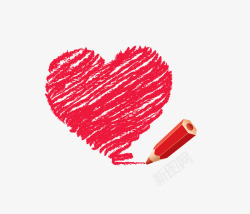 红色创意铅笔勾画红心矢量图素材