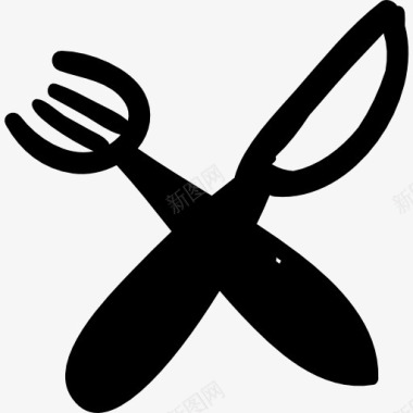 叉和刀交叉手画的吃工具夫妇图标图标