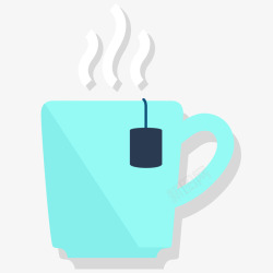 扁平化蓝色冒着热气的茶杯素材