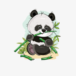 熊猫食物吃竹叶的熊猫卡通插画矢量图高清图片