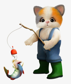 阍挞奔钓鱼的可爱猫咪高清图片