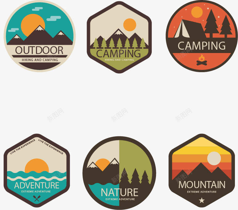 6款户外运动标签徽章png免抠素材_88icon https://88icon.com 太阳 户外 日出 日落 运动