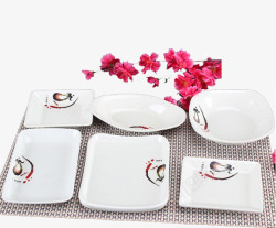 花和厨房用品餐具白色碗素材