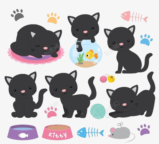 猫咪背景psd免抠素材_88icon https://88icon.com 动物背景 猫咪 装饰素材 黑色