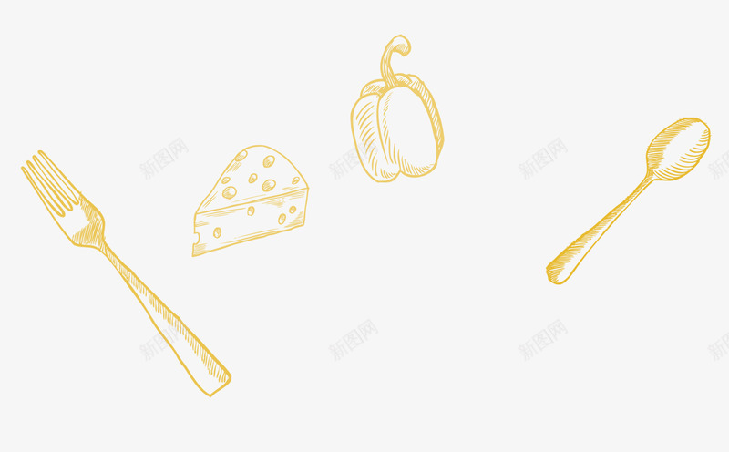 卡通黄色素描餐具食材装饰图案png免抠素材_88icon https://88icon.com 免抠PNG 卡通 素描 装饰图案 食材 餐具 黄色