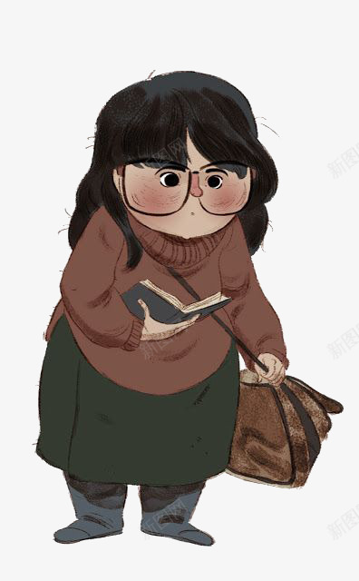 胖女孩png免抠素材_88icon https://88icon.com 卡通女孩 可爱女孩 扁平化 手绘女孩 黑框眼镜