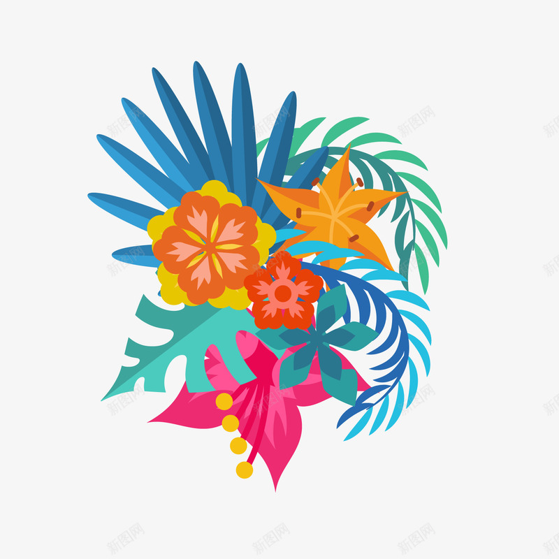 热带植物红色花卉png免抠素材_88icon https://88icon.com 卡通花卉 热带植物花卉 红色花朵 背景装饰