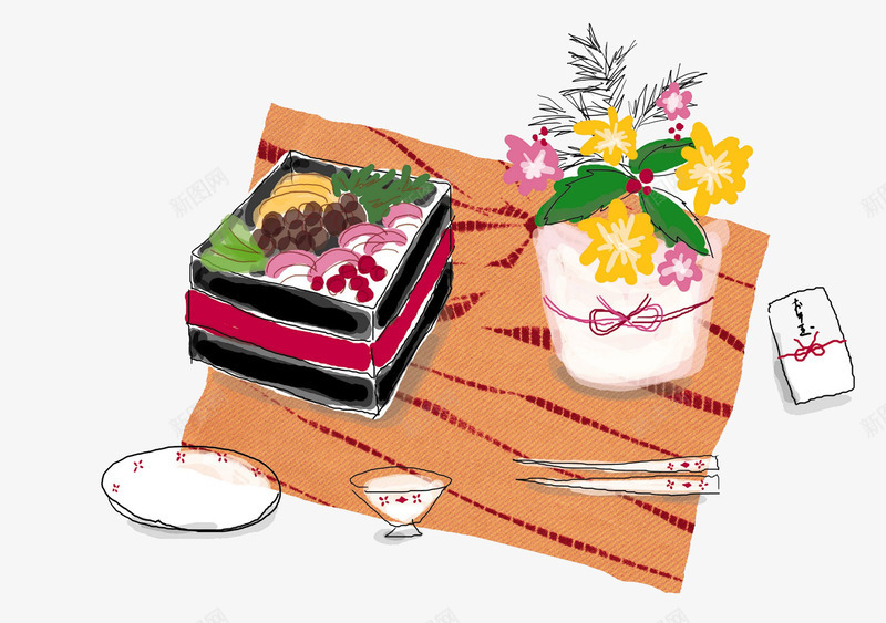 食物桌布png免抠素材_88icon https://88icon.com 插画 美食 花朵 餐具