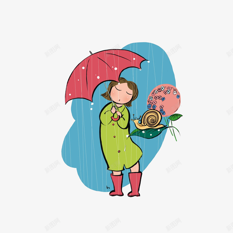 卡通雨中撑伞的女孩png免抠素材_88icon https://88icon.com 卡通女孩 卡通遮挡 蜗牛 雨中撑伞 雨伞遮雨