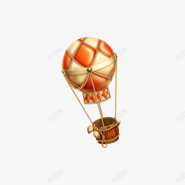 复古卡通橘色热气球png免抠素材_88icon https://88icon.com 创意 卡通 复古热气球 木桶 橘色热气球 热气球