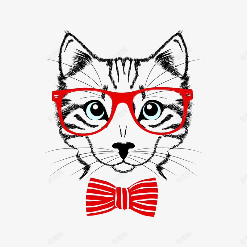 带眼镜的猫咪png免抠素材_88icon https://88icon.com 可爱 带眼镜的猫咪 红色蝴蝶结 装饰