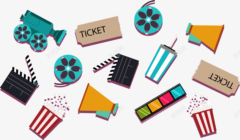 电影拍摄工具png免抠素材_88icon https://88icon.com 喇叭 拍电影 电影票 电影胶片 矢量素材