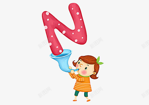 喇叭字母png免抠素材_88icon https://88icon.com 卡通 喇叭 女孩 字母 手绘 橘色 红色 英文 蓝色