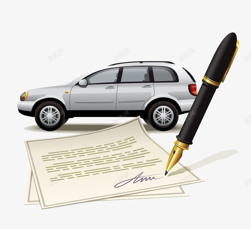 卡通手绘SUV车与钢笔png免抠素材_88icon https://88icon.com 交通工具 卡通手绘