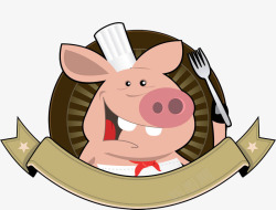 卡通手绘餐饮小猪厨师素材