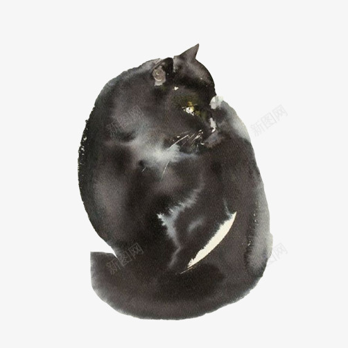 猫咪水墨画片png免抠素材_88icon https://88icon.com 休息的猫咪 水墨画 猫咪 黑色