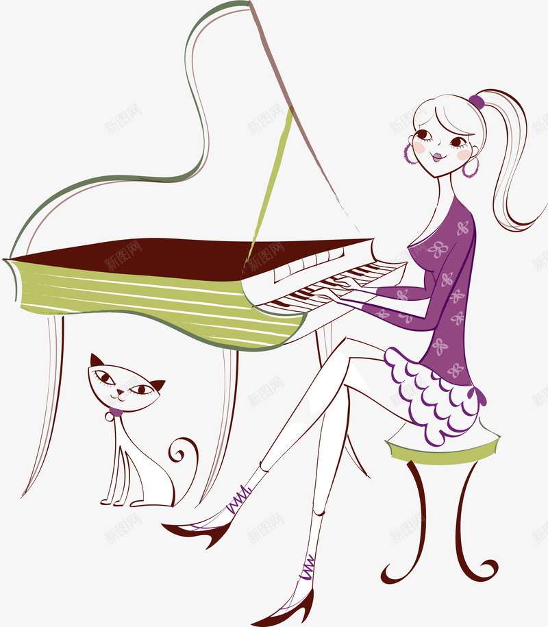 时尚美女弹钢琴png免抠素材_88icon https://88icon.com 弹奏 演奏 猫咪 简笔 线条 绘画 美女 钢琴
