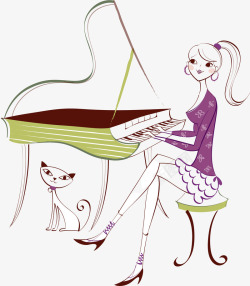 时尚美女弹钢琴素材