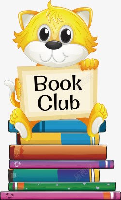 书本堆黄色猫咪读书俱乐部矢量图高清图片