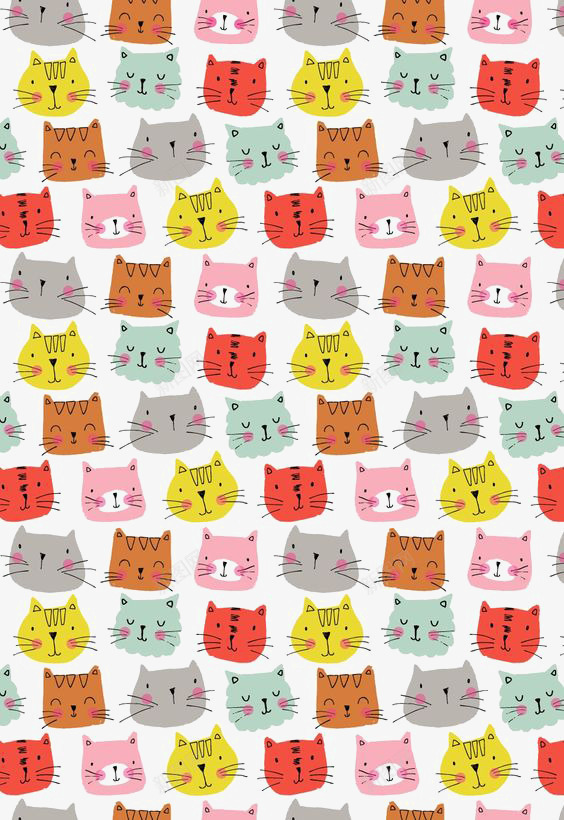 猫咪背景png免抠素材_88icon https://88icon.com 卡通 好多猫咪 彩色 彩色背景 手绘 红色猫咪 黄色猫咪