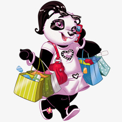 卡通大熊猫购物达人熊猫妈妈高清图片