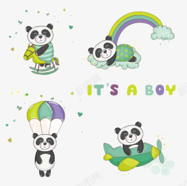 淘气的卡通熊猫动物图标图标
