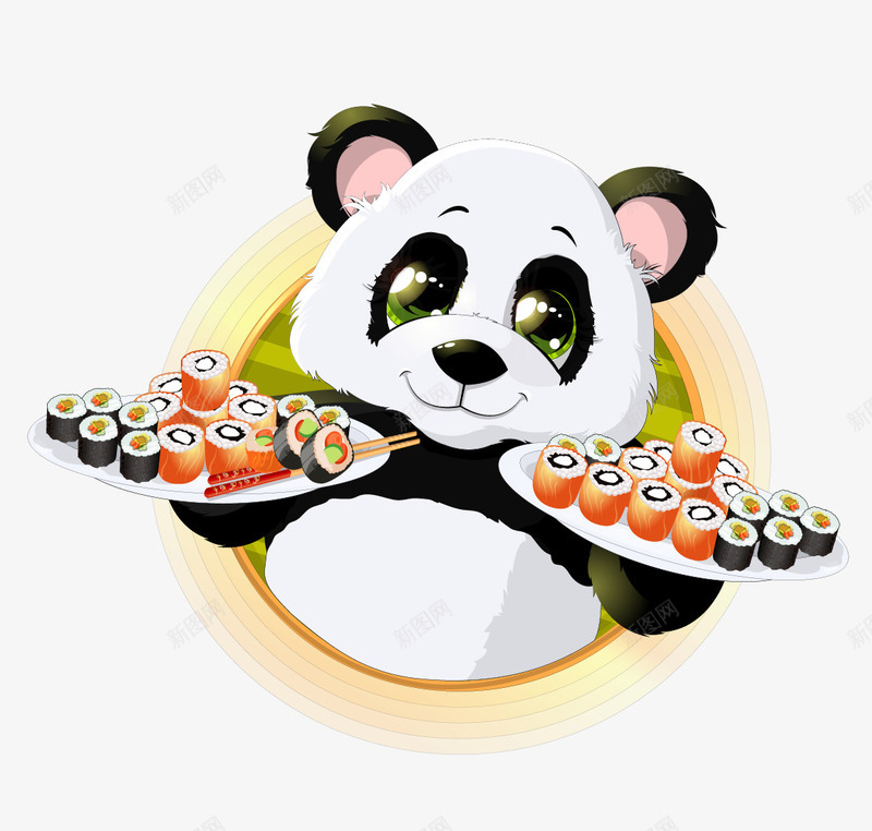 卡通大熊猫标签png免抠素材_88icon https://88icon.com 手绘动物 手绘大熊猫 熊猫矢量 熊猫美食