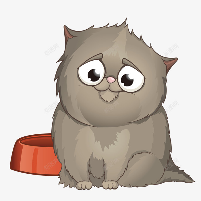 灰色卡通猫咪png免抠素材_88icon https://88icon.com 一只 卡通 手绘 橘色 灰色 猫咪 简图 食盆