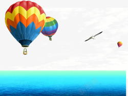 海上漂浮的热气球素材