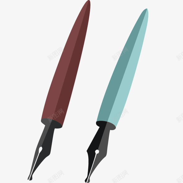 手绘墨水笔png免抠素材_88icon https://88icon.com 两只墨水笔 两只钢笔 彩色墨水笔 红色 蓝色 钢笔