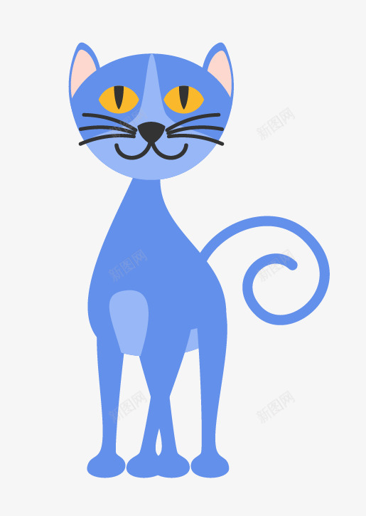 蓝色猫咪png免抠素材_88icon https://88icon.com 一只 卡通 可爱 尾巴 手绘 猫咪 蓝色 黄色